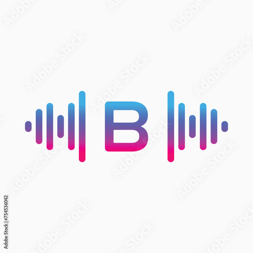 B letter with Pulse music player element. Logo template electronic music, equalizer, store, dj, nightclub, disco. Audio wave logo concept, Multimedia Technology themed, Abstract Shape vector