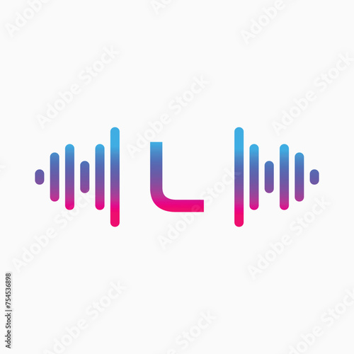L letter with Pulse music player element. Logo template electronic music, equalizer, store, dj, nightclub, disco. Audio wave logo concept, Multimedia Technology themed, Abstract Shape vector