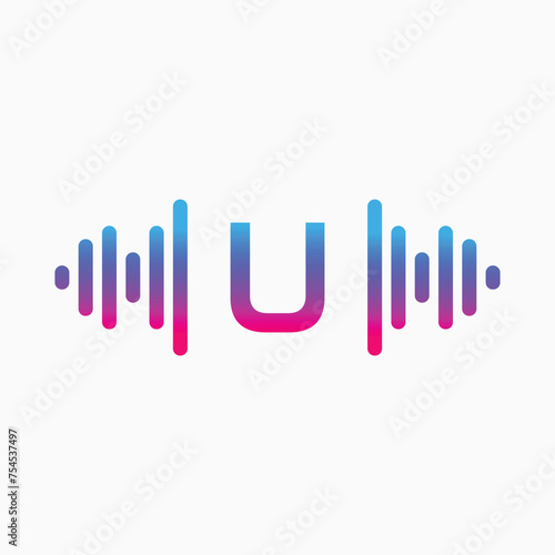 U letter with Pulse music player element. Logo template electronic music, equalizer, store, dj, nightclub, disco. Audio wave logo concept, Multimedia Technology themed, Abstract Shape vector