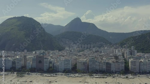 Aerial footage of the City of Rio de Janeiro and Copacabana Beach during summer