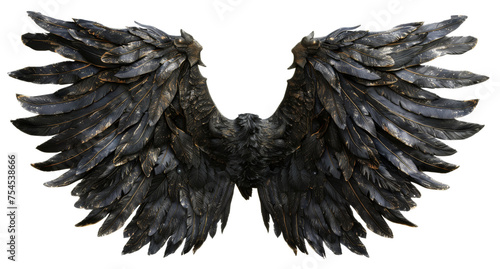 Spread wings of a dark raven in flight, cut out - stock png.