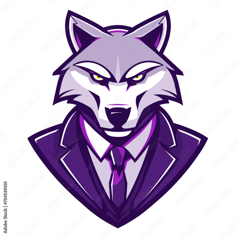 Fototapeta premium Male businessman wolf in a suit esport vector logotype, wolf logo, wolf icon, wolf sticker, wolf symbol, wolf emblem