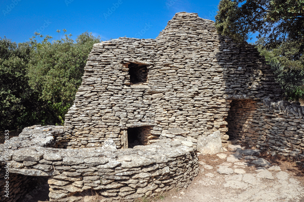 Drystones hut in Village des Bories open air museum near Gordes village in Provence region of France