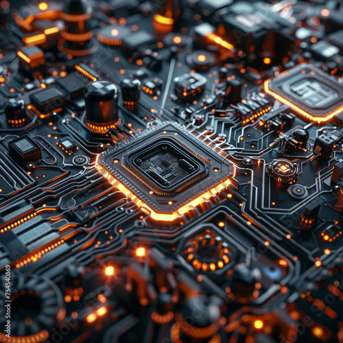 Close up of intricate circuitry and wires in a high tech device photo
