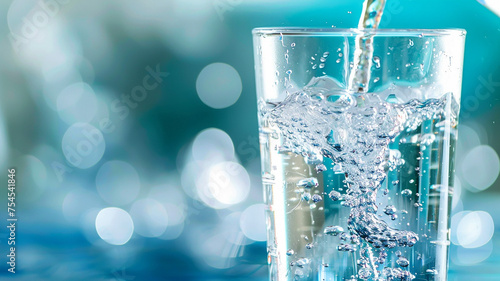 Filling up a glass with clean drinking water from kitchen faucet. Safe to drink tap water.