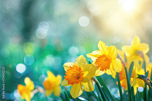 Bunch of yellow flowers with blue background