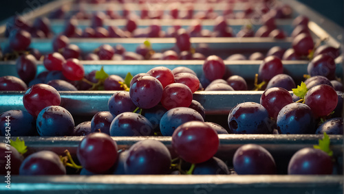 conveyor belt with fresh grapes industrial