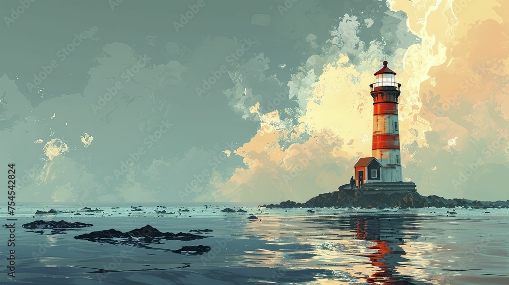 A lighthouse surrounded by water, standing as a lone reminder of the changing landscape.
