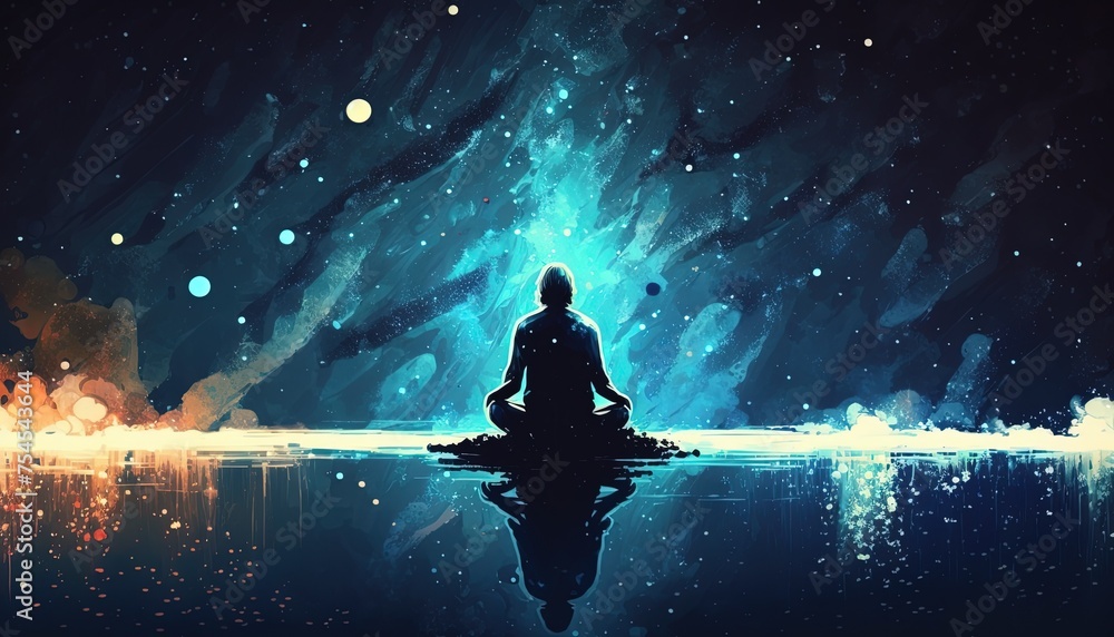 Serene abstract meditation art with a lotus pose 