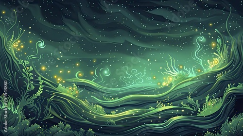 The ocean scene depicts phytoplankton as marine carbon sequestration heroes, tiny yet impactful in the ecosystem. photo