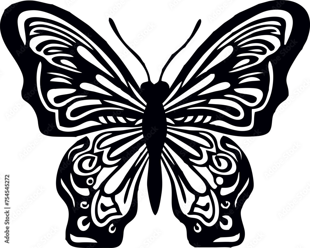 Butterfly. Tattoo. Black and white layout for laser cutting on wood and vinyl. Wall decoration for a stylish room. Butterfly. Tattoo. Black and white layout for laser cutting on wood and vinyl. Wall decoration for a stylish room.