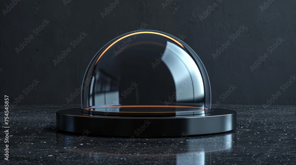 Modern glass globe on a marble podium in a modern room. Modern glass globe on a marble podium in a modern room.