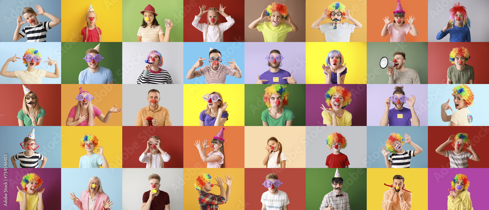 Εκτύπωση καμβά Collage of many funny people in disguise on color background