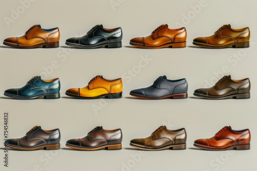 A row of shoes with different colors and styles