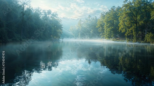 A serene lake at dawn