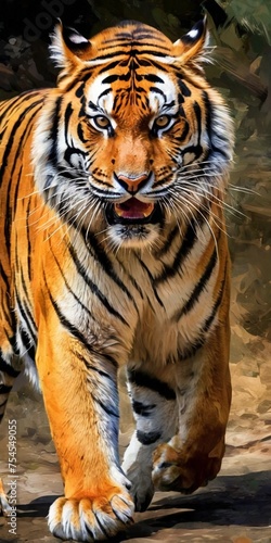 Portrait of a tiger in the zoo. Digital painting on canvas.