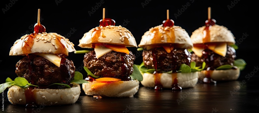 Delicious Variety of Mini Meat Sandwiches Spread on a Table for a Tasty Appetizer Selection