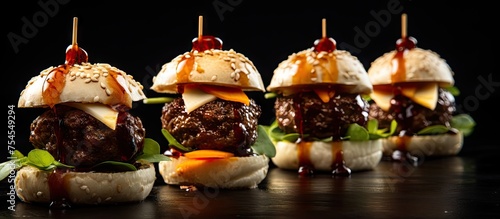 Delicious Variety of Mini Meat Sandwiches Spread on a Table for a Tasty Appetizer Selection