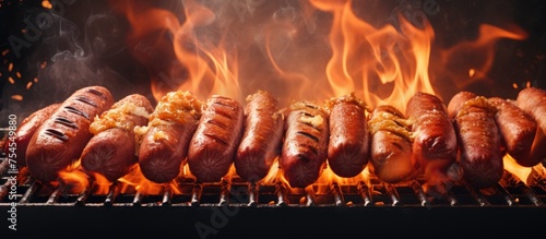Sizzling Hot Dogs Cooking on a Summer Grill with Smoky Flavors and Delicious Aromas