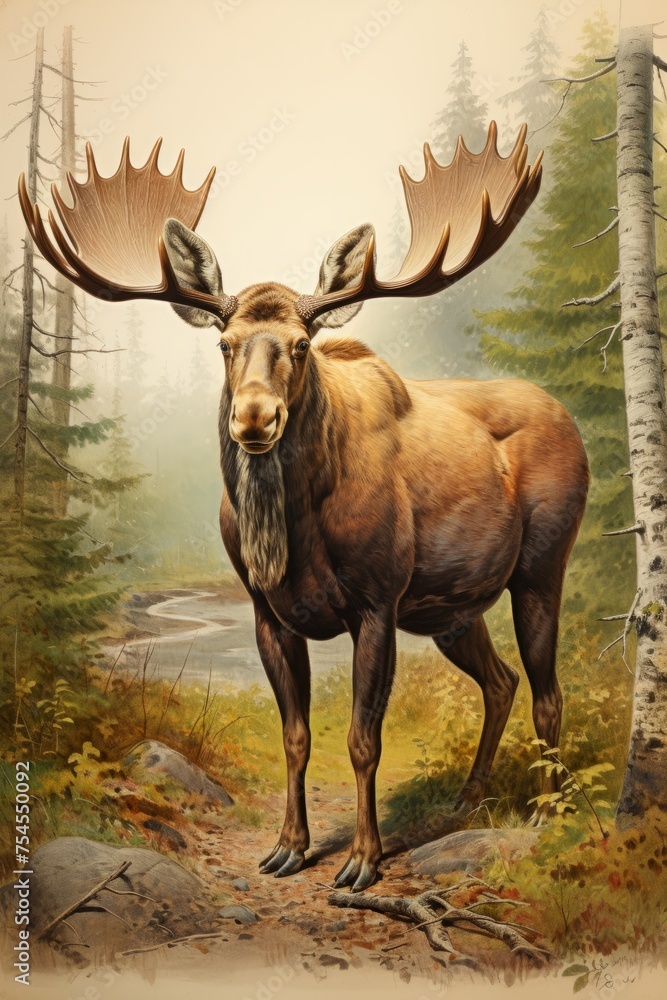 Fototapeta premium Large Srong brown moose out in the wild.forest.