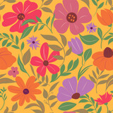 Floral seamless pattern. Flowers shape. Vector full color doodle, flat
