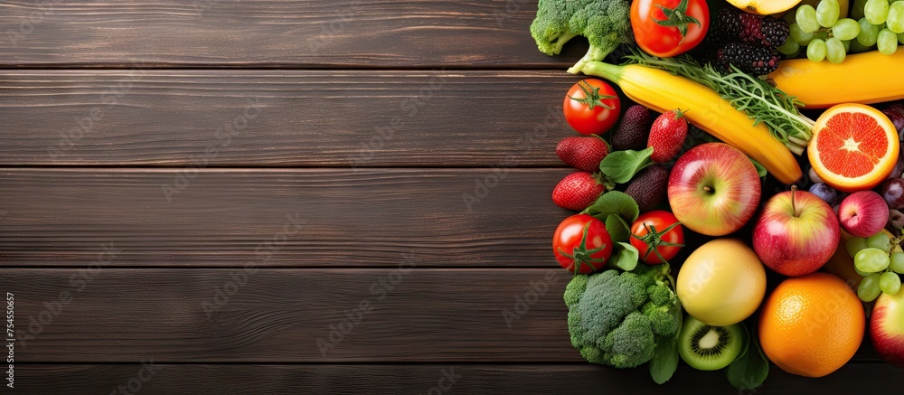 Assorted Fresh Produce on Rustic Wooden Table - Healthy Eating Concept Assorted Fresh Produce on Rustic Wooden Table - Healthy Eating Concept