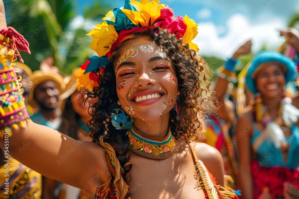 Young mulatto girl enjoying a Pacific Islander folk festival