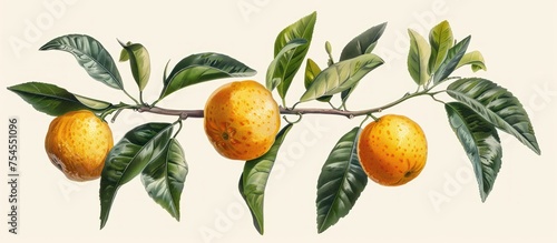 A branch from a Citrus lucida tree bearing oranges and green leaves.