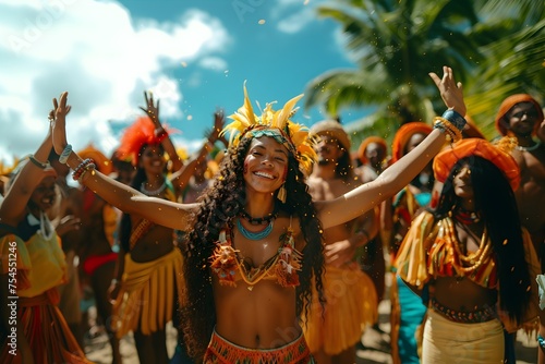 Young mulatto girl enjoying a Pacific Islander folk festival photo
