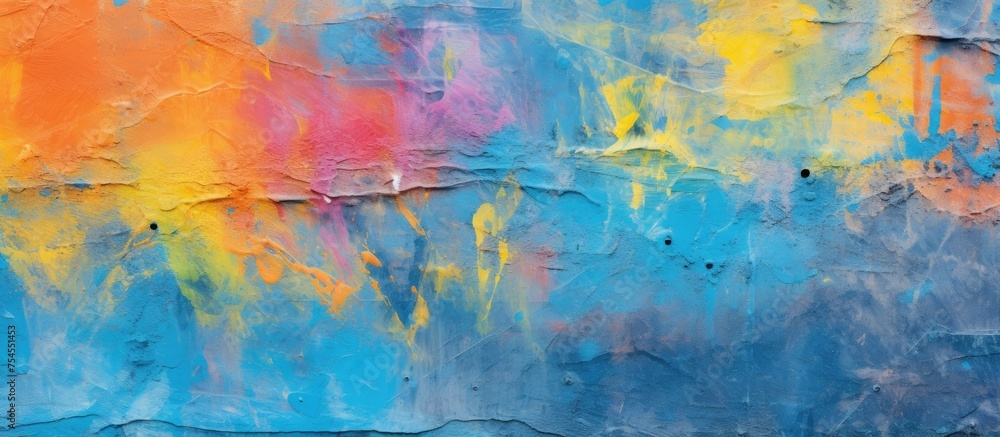 Vibrant Abstract Art: Blue and Yellow Paint Brush Strokes Creating Colorful Background