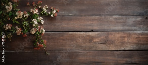 Lush Botanical Blooms Adorn Rustic Wooden Table in Serene Setting