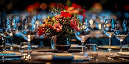 Vibrant Charity Gala Dinner Featuring Elegant Table Settings and Charitable Cause. Concept Charity Gala, Elegant Table Settings, Vibrant Decor, Charitable Cause, Fundraising Event