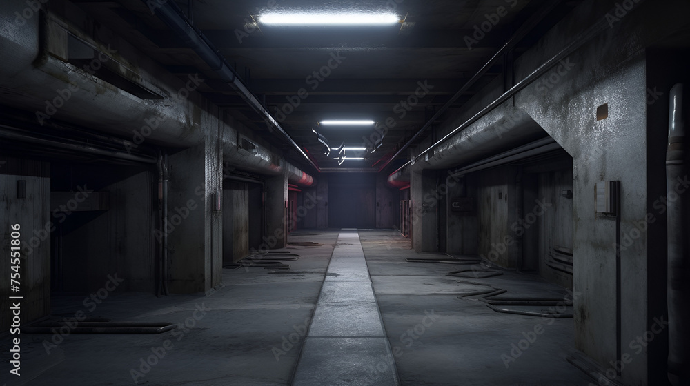 underground corridor of solitary cell, concrete environment