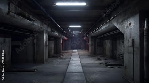 underground corridor of solitary cell, concrete environment