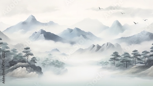 Mountain Landscape in Chinese Style Background