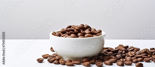 Aromatic White Bowl Overflowing with Fresh Roasted Coffee Beans © Ilgun