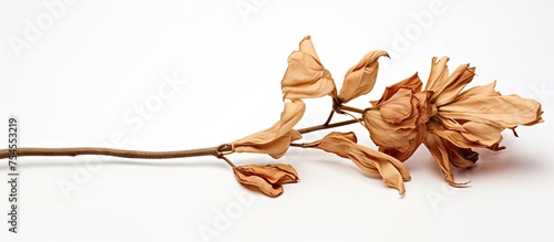 Delicate Blossom Resting Serenely on Pure White Surface with Soft Natural Light