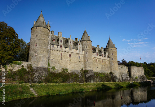 The chateau or castle in Josselin, Brittany, France, built in the middle ages, on the edge of Oust River.