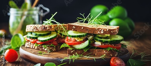 Fresh and Nutritious Veggie Sandwich with Colorful Salad and a Healthy Glass of Water