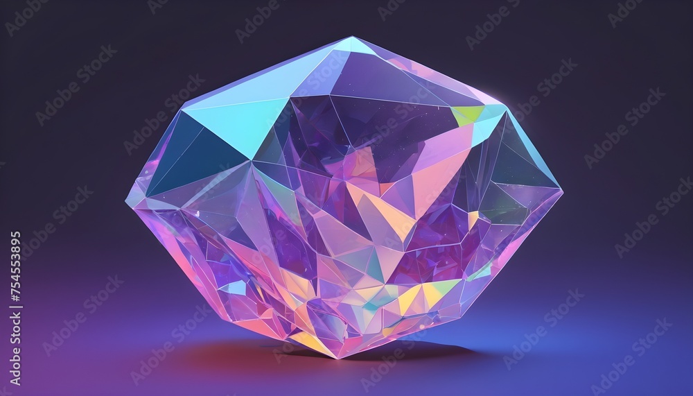 Colorful shiny low-poly holographic crystal macro close-up