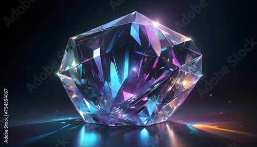 Colorful shiny low-poly holographic crystal macro close-up