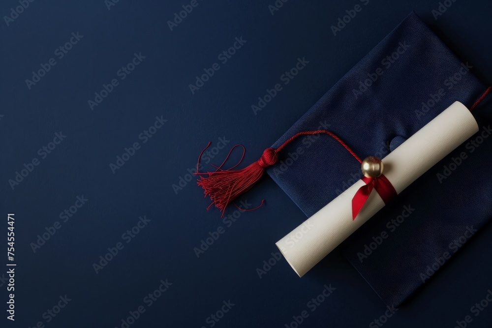 A graduation cap with a tassel tied to it is suspended in mid-air, appearing as if it is dancing joyfully. A graduation cap with a tassel tied to it is suspended in mid-air, appearing as if it is dancing joyfully.