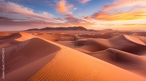 Horizontal AI illustration desert twilight serenity. Landscape concept.