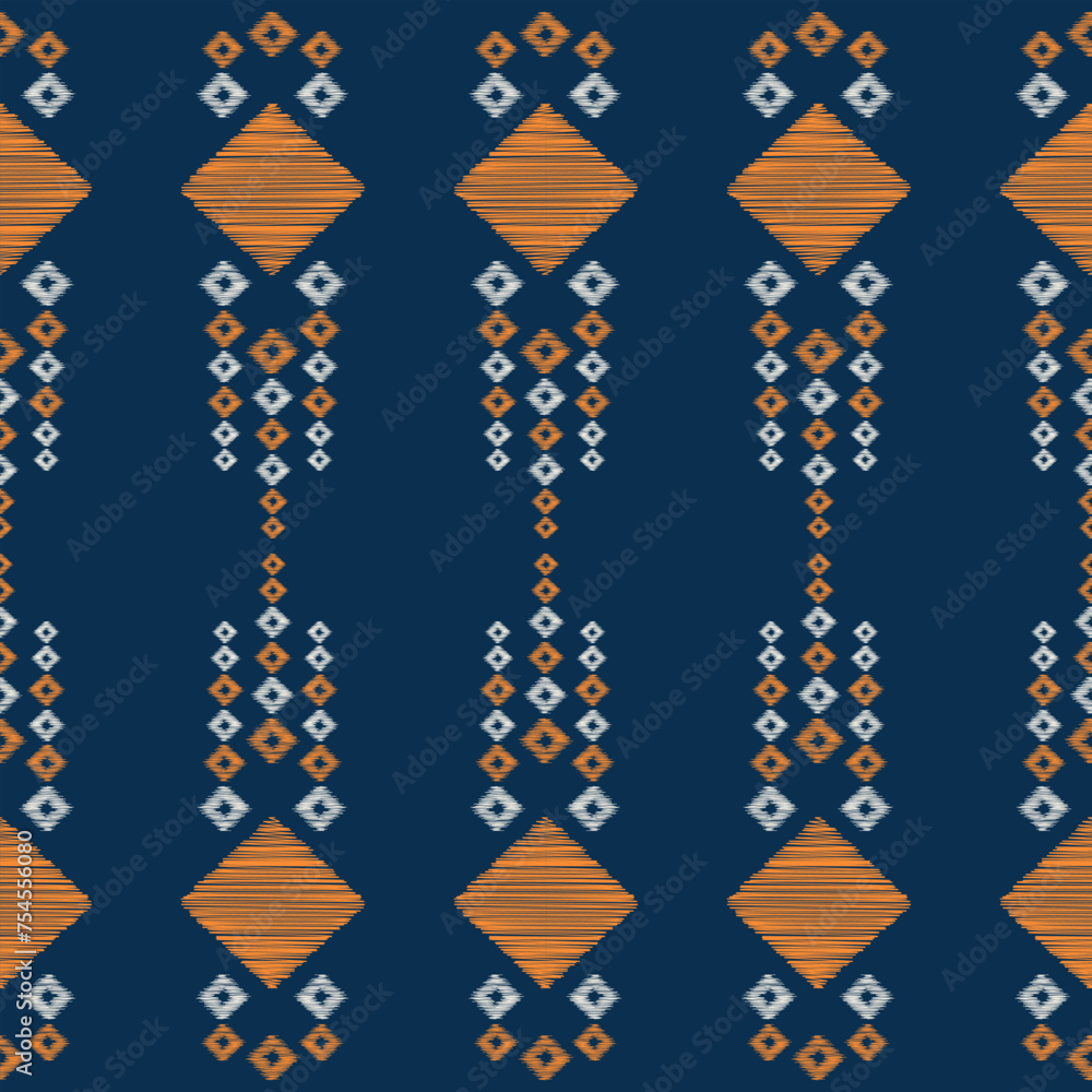 Fototapeta premium Traditional Ethnic ikat motif fabric pattern geometric style.African Ikat embroidery Ethnic oriental pattern blue background wallpaper. Abstract,vector,illustration.Texture,frame,decoration.