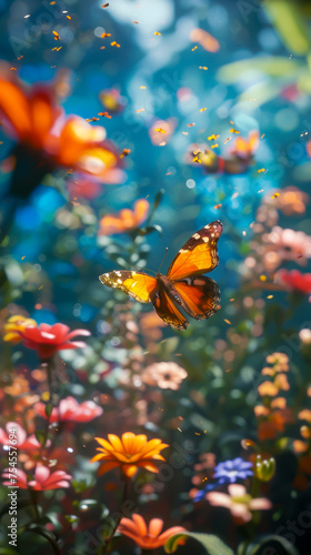 A virtual butterfly gracefully fluttering across the screen, mobile phone wallpaper