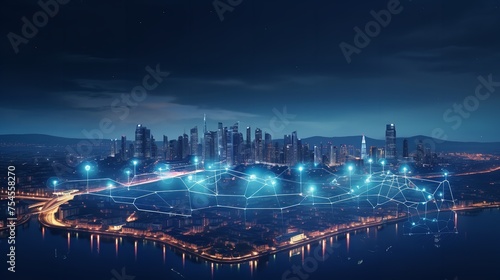 Smart City on a Dark Blue Background featuring © Devian Art