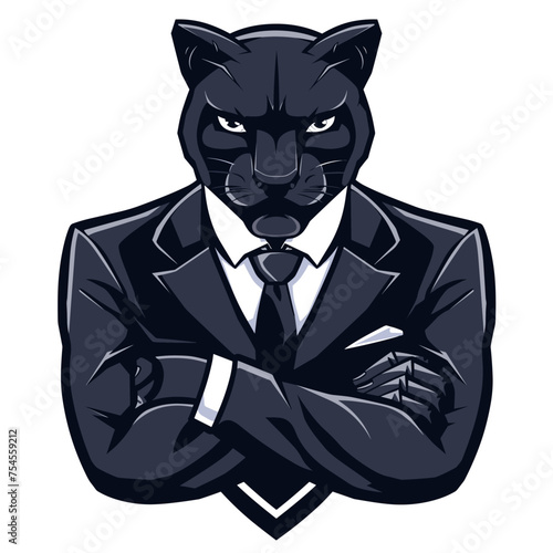 Male businessman panther in a suit esport vector logotype, panther logo, panther icon, panther sticker, panther symbol, panther emblem
