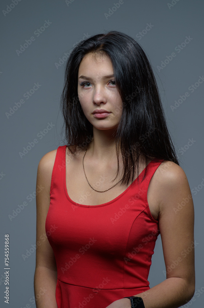 studio portrait of a young girl in a red dress 4 studio portrait of a young girl in a red dress 4