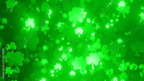 St Patricks Day Ireland Green Falling Shiny Shamrocks Lights Background