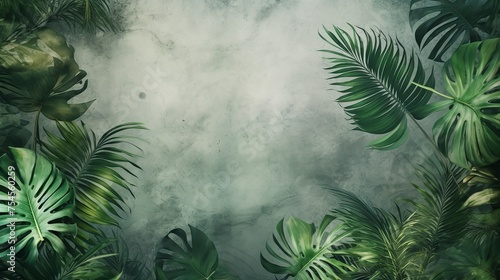 Tropical Leaves on Dirty Grunge Background. Design Element © Devian Art